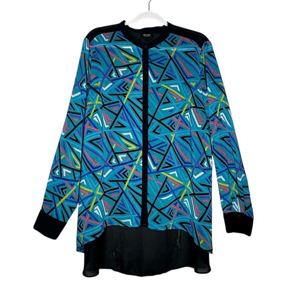 Nicole By Nicole Miller XL Blouse Multicolor Mock Neck Semi-Sheer Long Sleeve - Picture 1 of 6